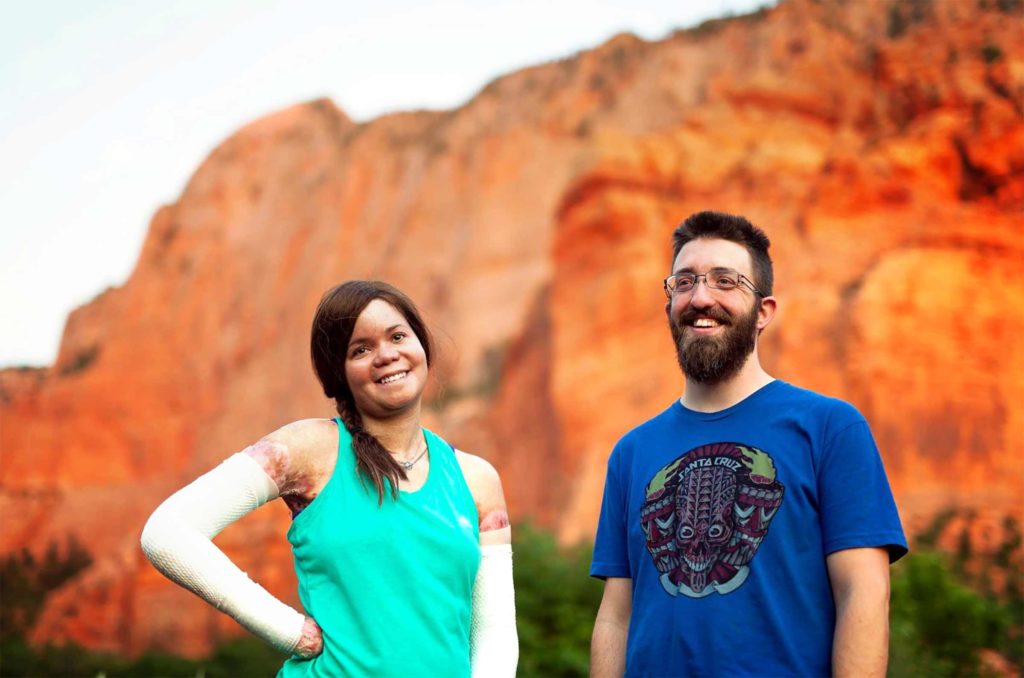 Smiling woman and man